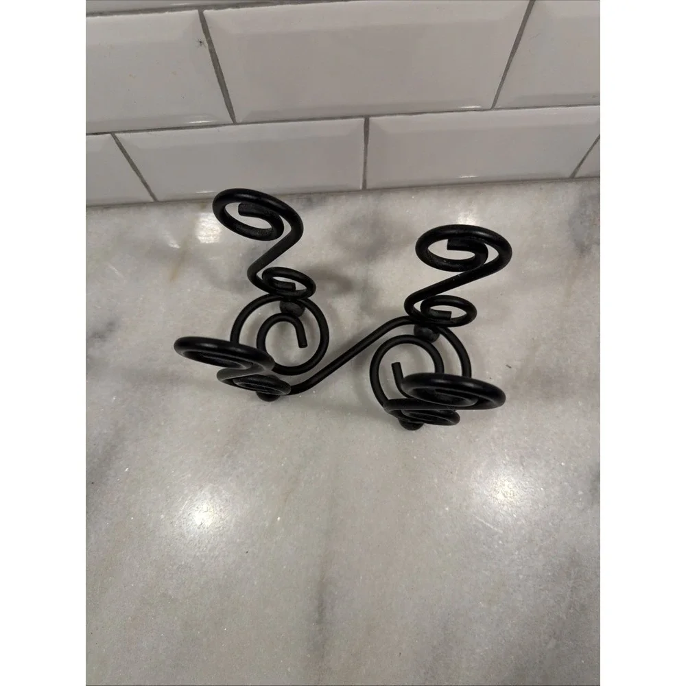 Vintage Wrought Iron Napkin Holder Scrolls Ball Feet Black 5 1/2